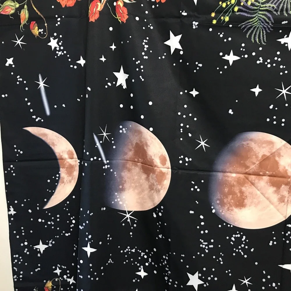 Moon Phase Floral Tapestry Celestial Starry Night Wall Hanging 51x59 Black